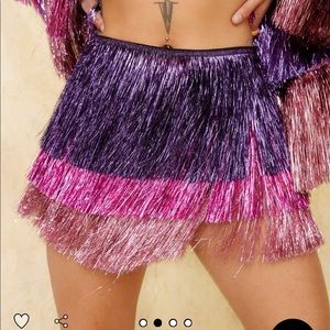 Nasty Gal Metallic Tiered Fringe Shorts